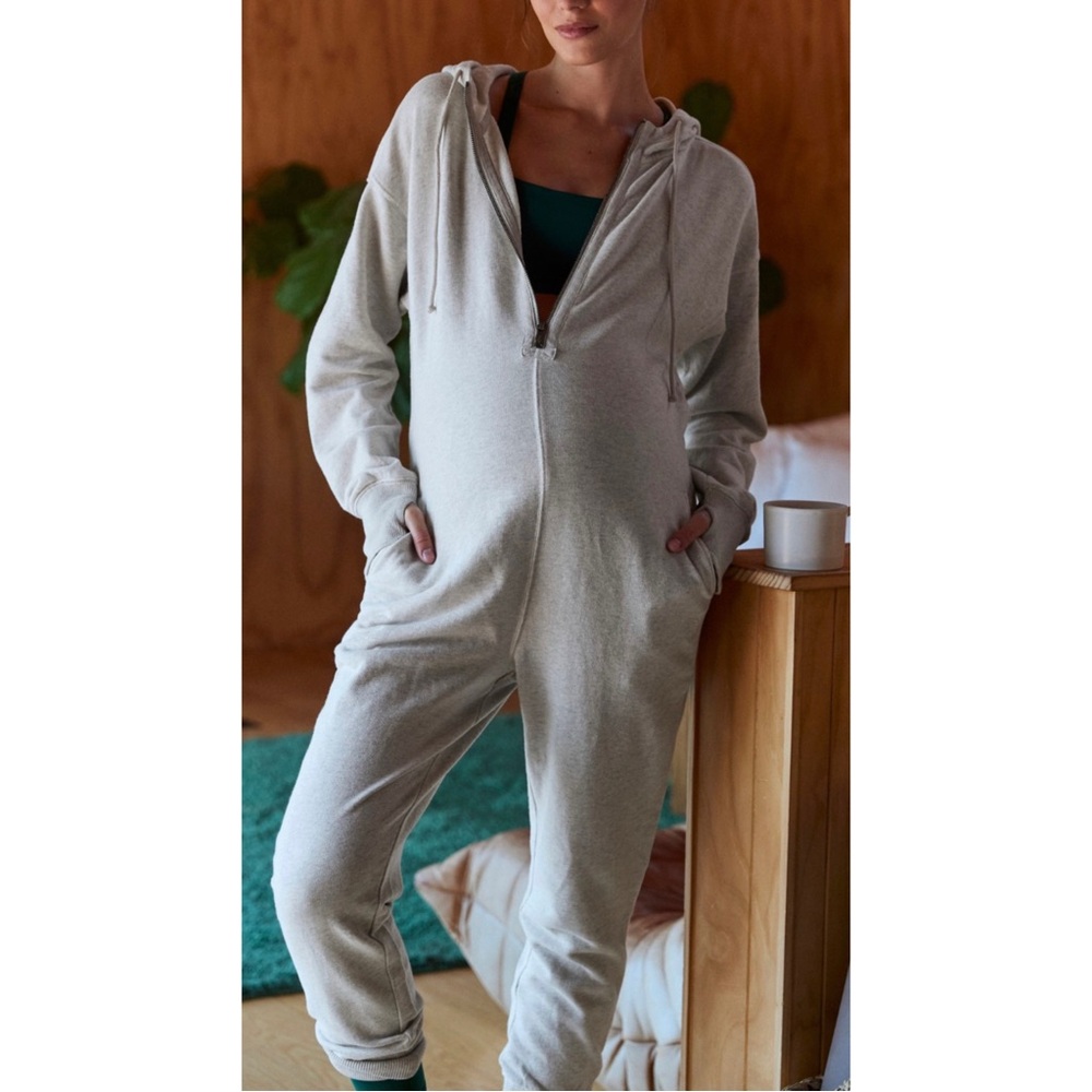 Free People Cream Hooded Jumpsuit